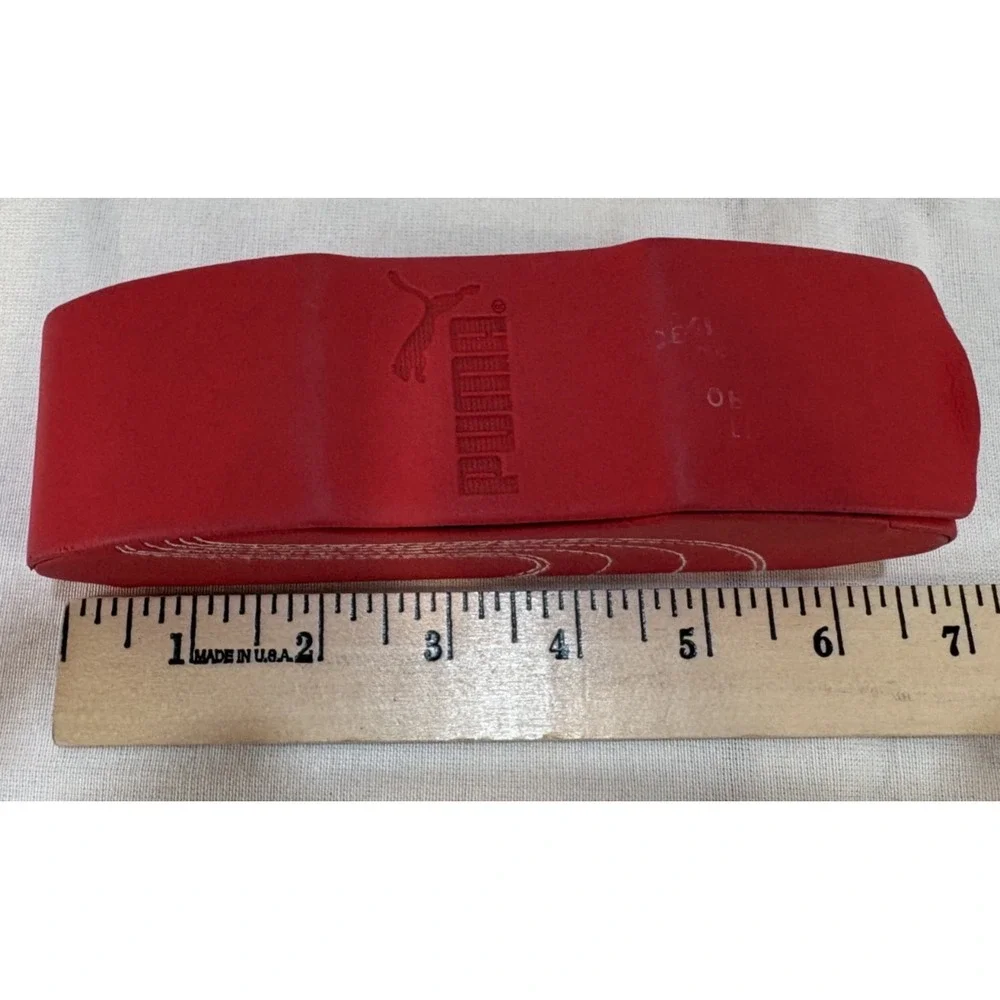 Puma Magnetic Hard Eyeglass Case Red Faux Leather w/White Stitching Sleek Design